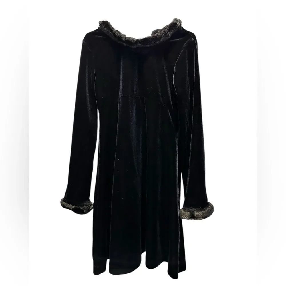 EUC The Children's Place Girls Black Faux Fur Trim Long Sleeve Dress - Size 6/7